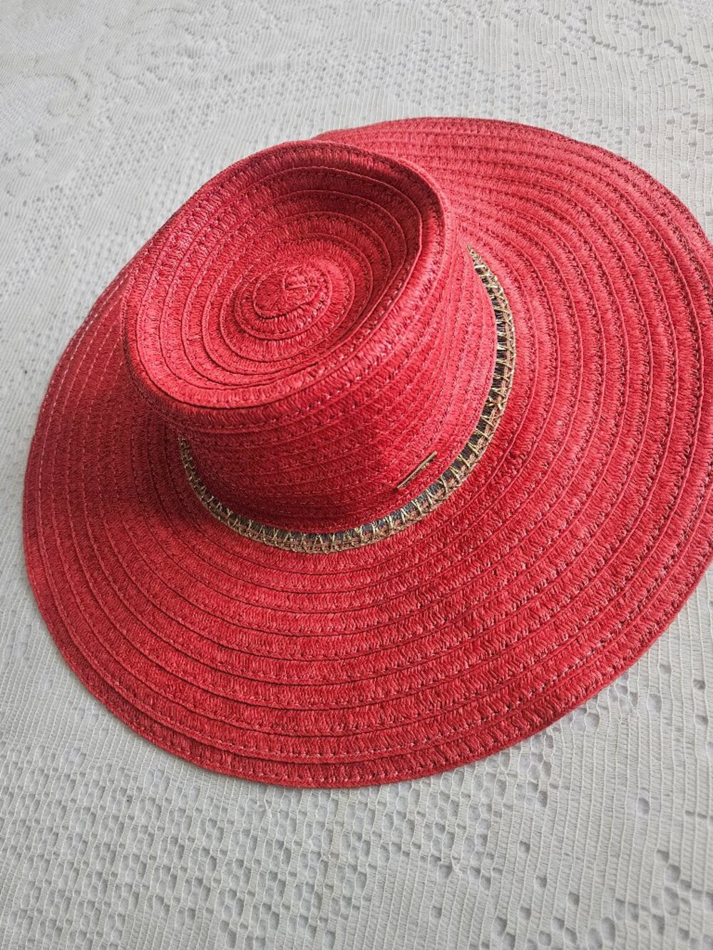 Amiani Resort Wear Sun Beach Hat Wide Brim Red OS